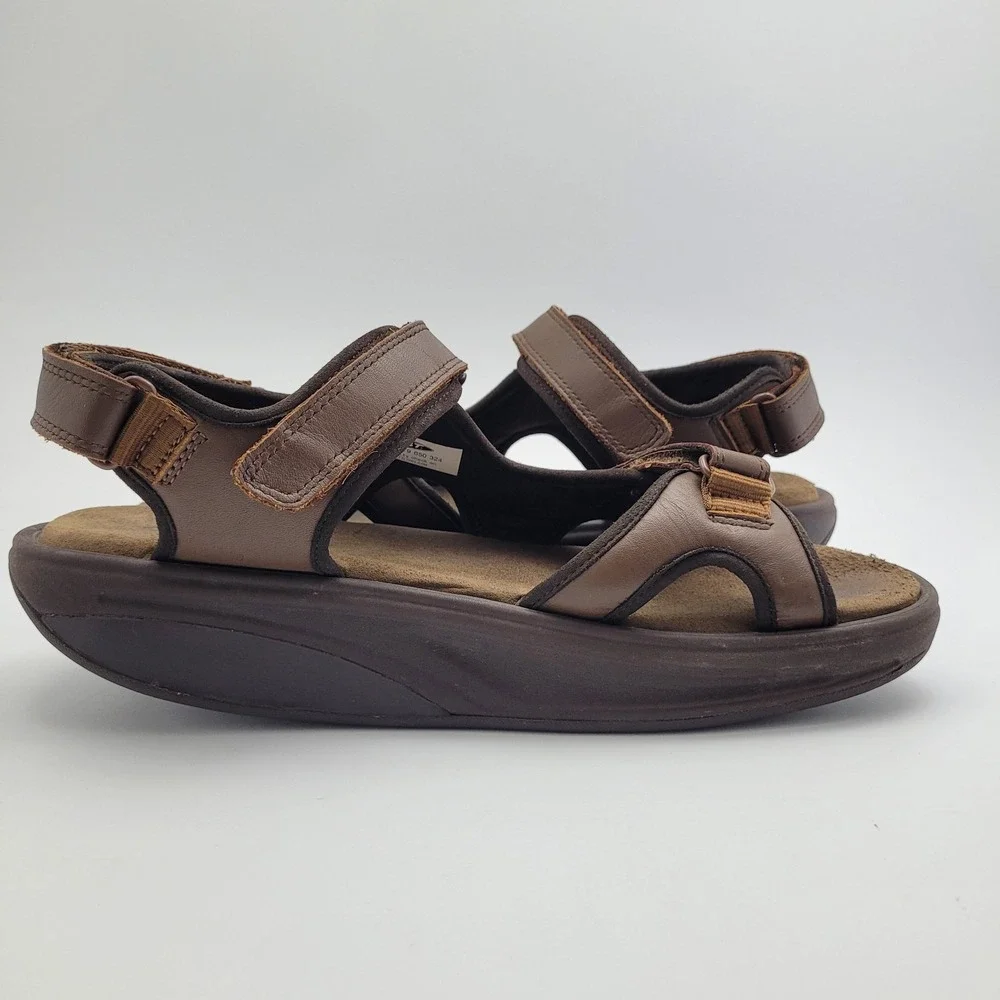 MBT Kisumu 3S Men's Sandals 8-8.5 Brown Leather Rocker Sole Orthopedic Walking
